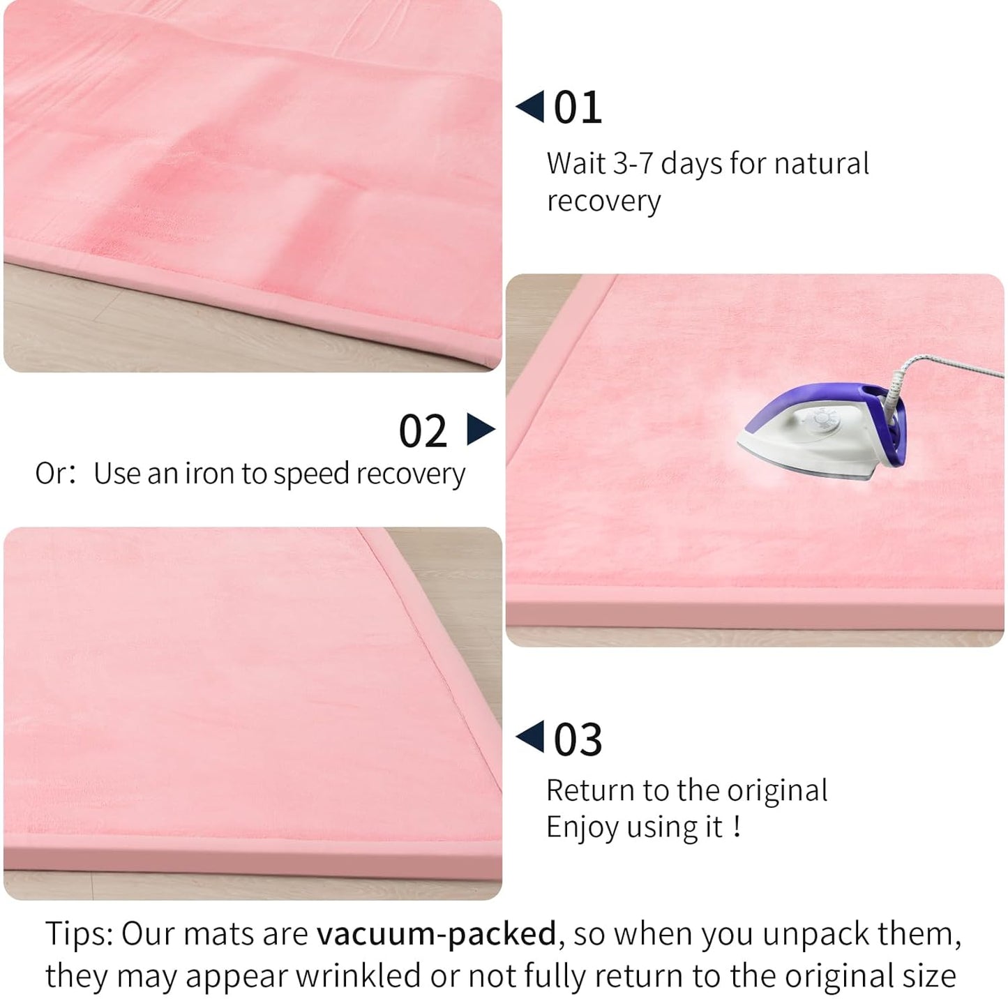 ACOMOPACK Baby Play Mat for Floor 1.3" Thick Memory Foam Play Mat 59"×71" Tummy Time Crawling with Non-Slip Bottom for Living Room,Nursery,Soft Velvet Playpen Mats for Kids,Infants(Pink)