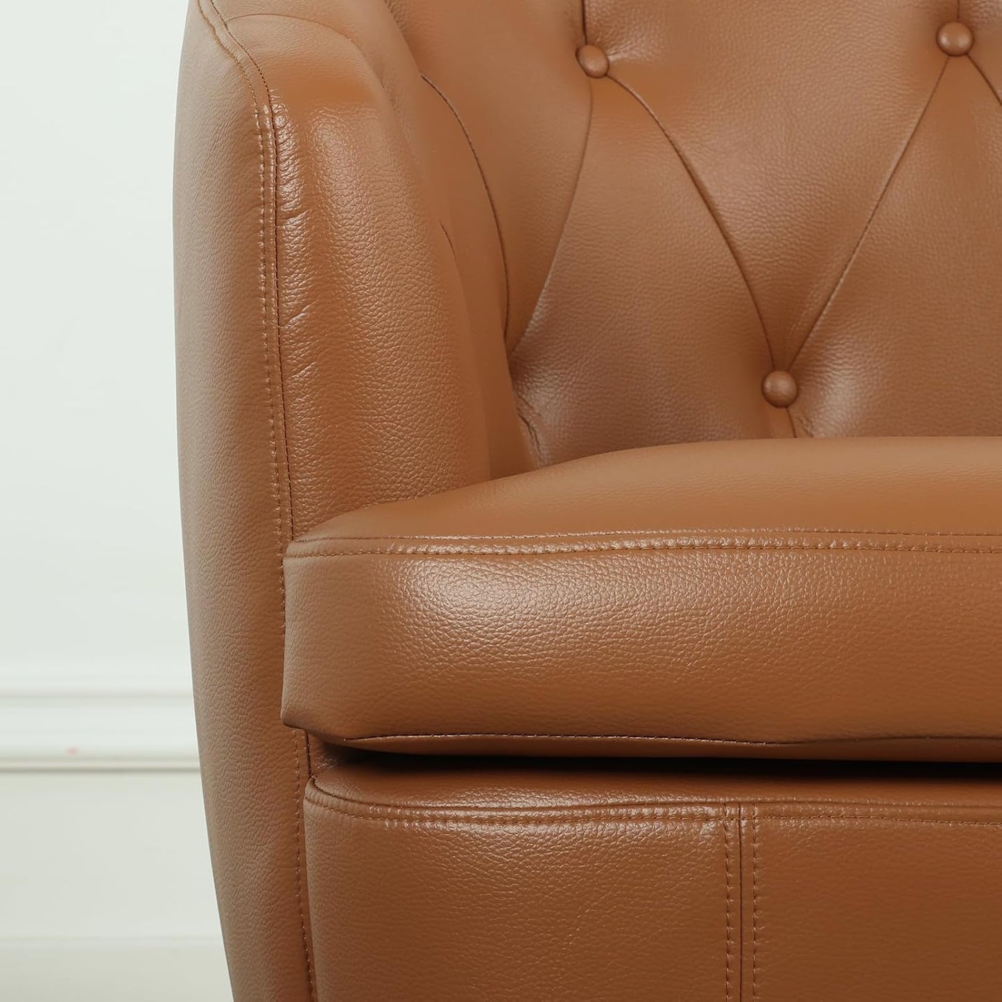 360° Swivel Leather Accent Chair, Modern Barrel Club Chair with Leather Upholstery and Sturdy Base, Comfortable Armchair for Living Room, Bedroom, Reading Nook, Brown