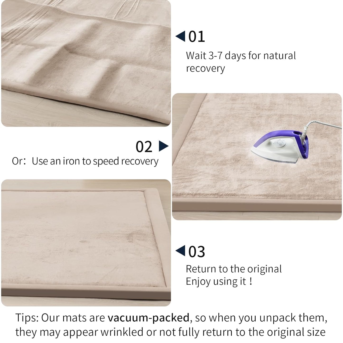 ACOMOPACK Baby Play Mat for Floor 1.3" Thick Memory Foam Play Mat 79"×157 Tummy Time Crawling with Non-Slip Bottom for Living Room,Nursery,Soft Velvet Playpen Mats for Kids,Infants(Beige)