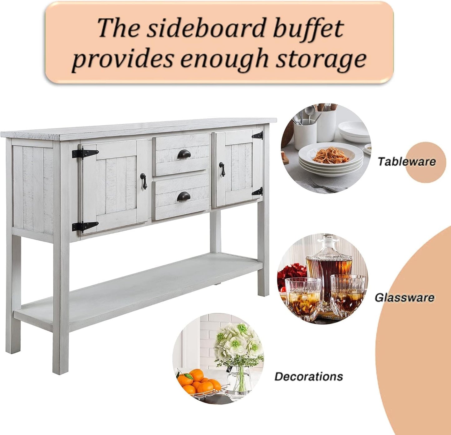 Solid Wood Farmhouse Console Table,Sofa Table with Storage Drawers and Shelves,Entryway Table for Entry Hallway Foyer Sofa Side Table,Fully Assembled (48" Antique White)