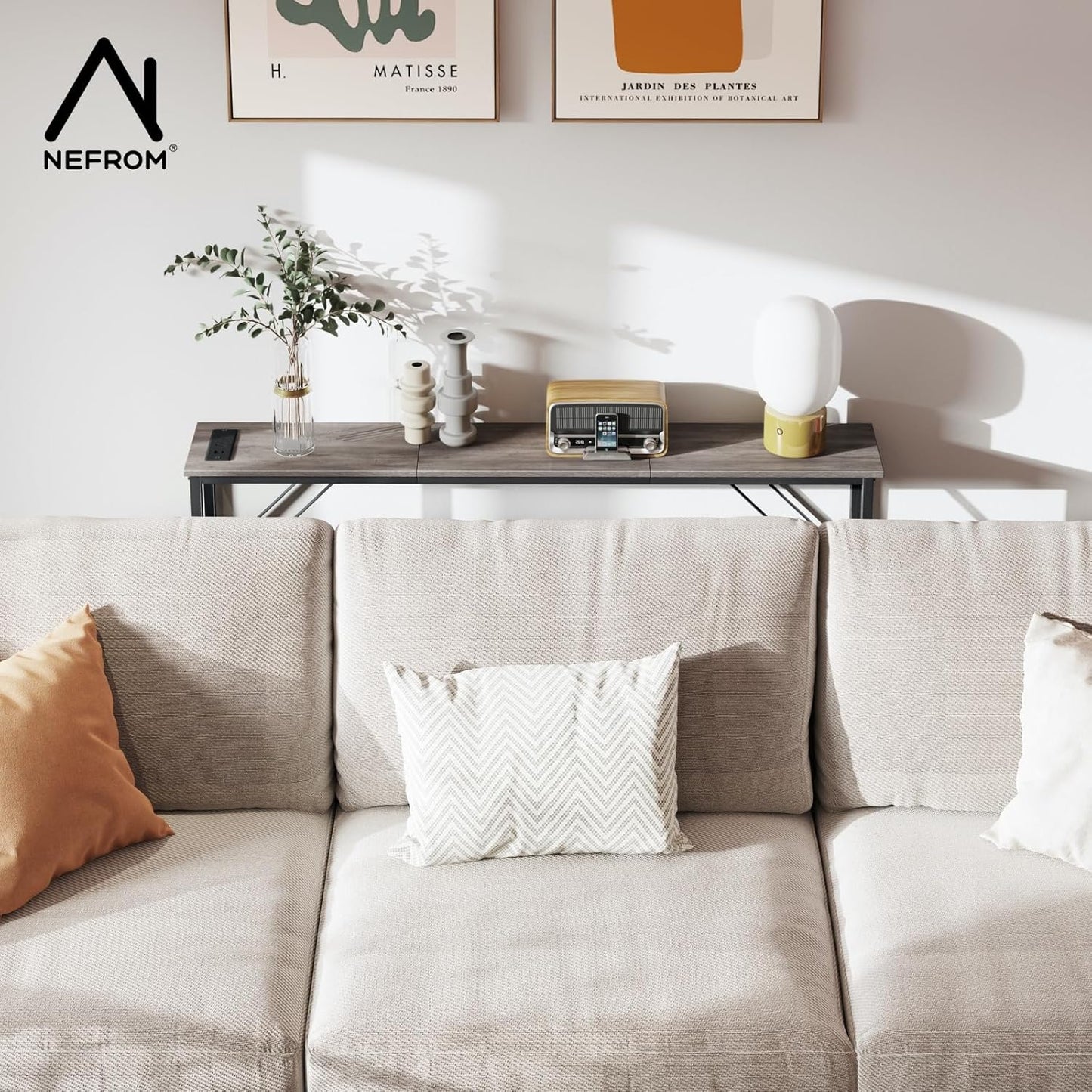 47.2'' Console Table, Skinny Entryway Table with Fast-Charging Station, Narrow Long Sofa Table, Behind Slim Couch Table for Entrance, Hallway, Living Room Decor ST-GY120-1