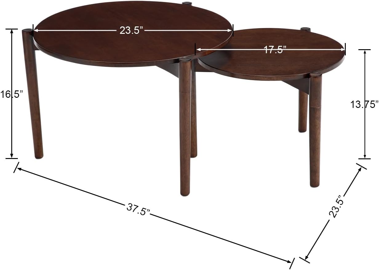 Wooden Round Modern Nesting Coffee Set of 2, Round End Table Side Table, Stacking Living Room Accent Tables for for Living Room Bedroom Balcony, Walnut