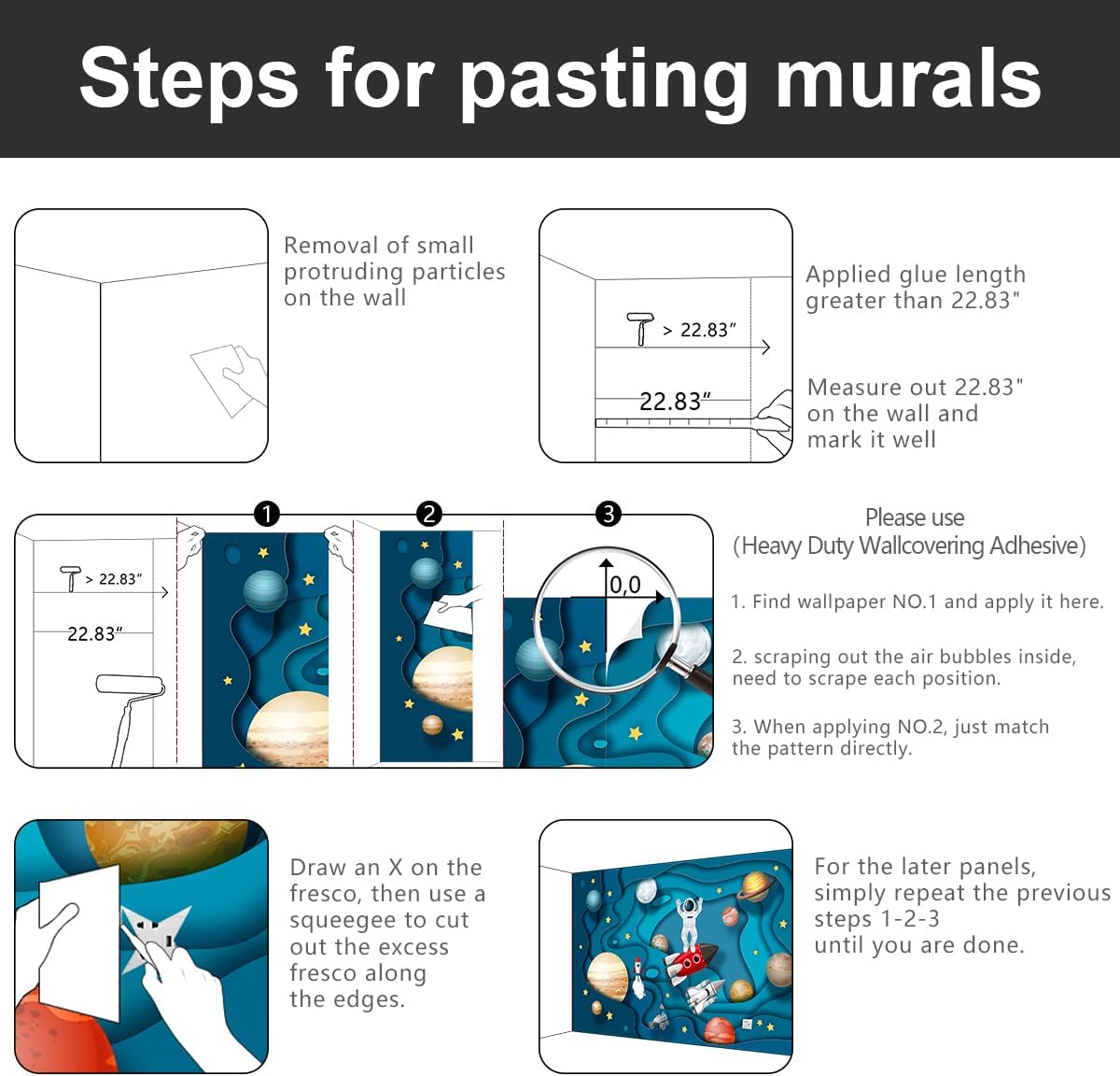 -Kindergarten Children Galactic Planet Fabric Wallpaper Living Room Bedroom Boys Girls Children Cartoon Astronauts Large Mural- 137"x96"（ not Peel and Stick）