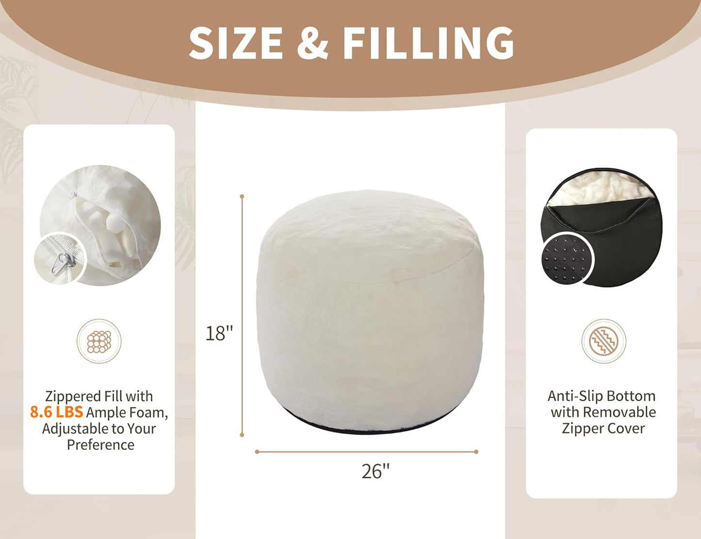 Pouf Ottoman Foot Rest 26"x18" Footstools and Ottomans Small with Filling Cream Small Beige Ottoman Foot Rest Ivory Poofy Ottom Stool Soft Poofs/Ottomans Furniture Living Room Ottom Footstool