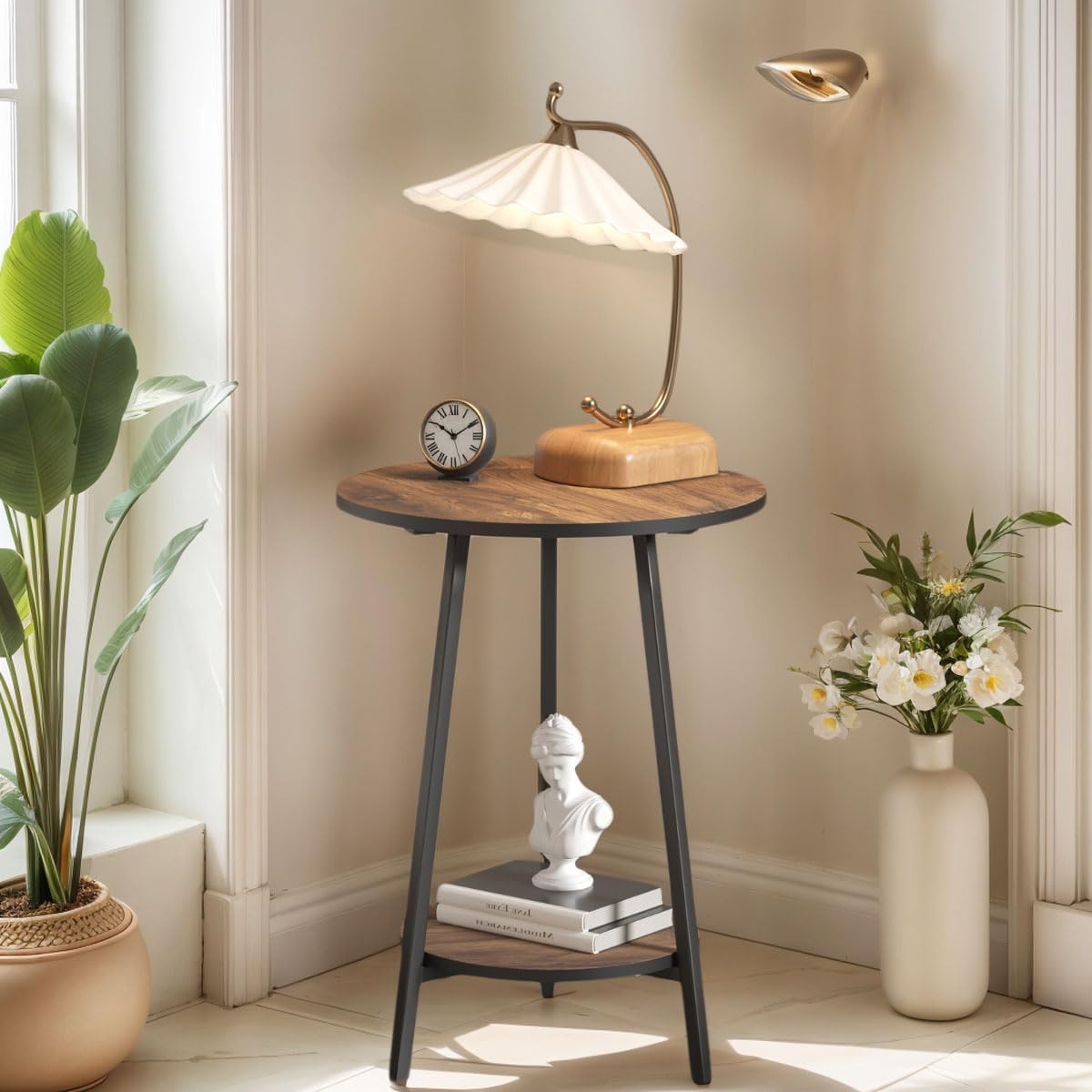 Side Table - Rustic End Couch Tables - Waterproof Metal Frame, Scratch-Resistant - Vintage Wood Color Tables for Sofa Living Room Bedroom Bedside Coffee Small Spaces