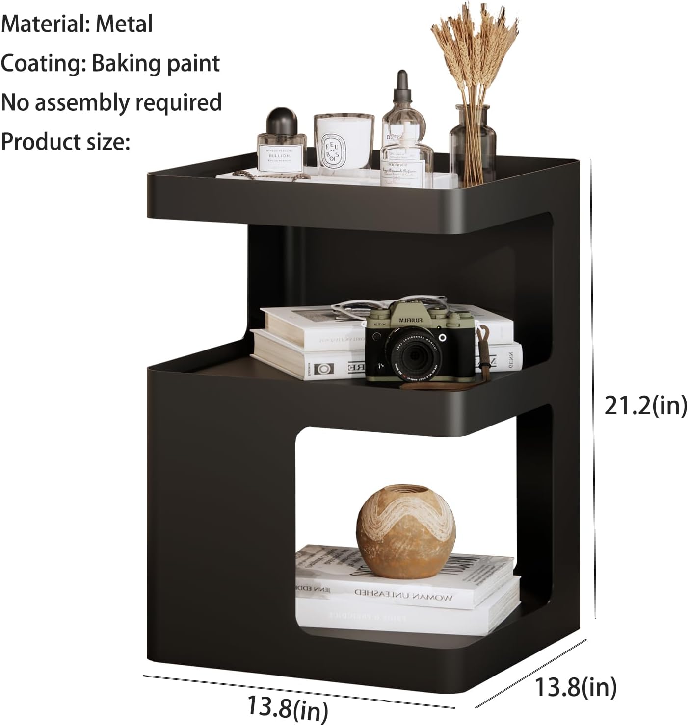 Modern Side Table,Small end Tables for Small Spaces,Black Metal nightstand,Bedside Tables,Accent Table with Storage for Couch, Bedroom,Living Room.No Assembly Required