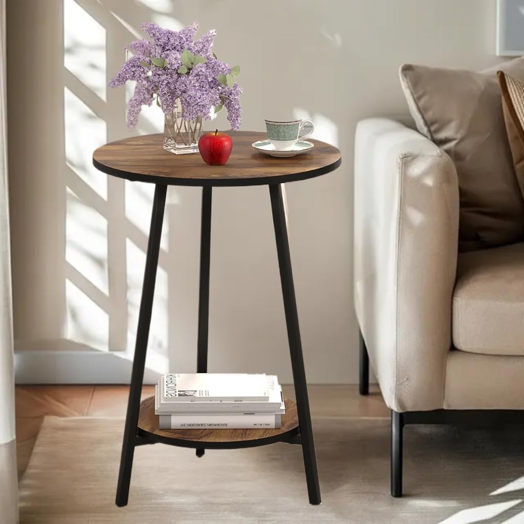 Side Table - Rustic End Couch Tables - Waterproof Metal Frame, Scratch-Resistant - Vintage Wood Color Tables for Sofa Living Room Bedroom Bedside Coffee Small Spaces