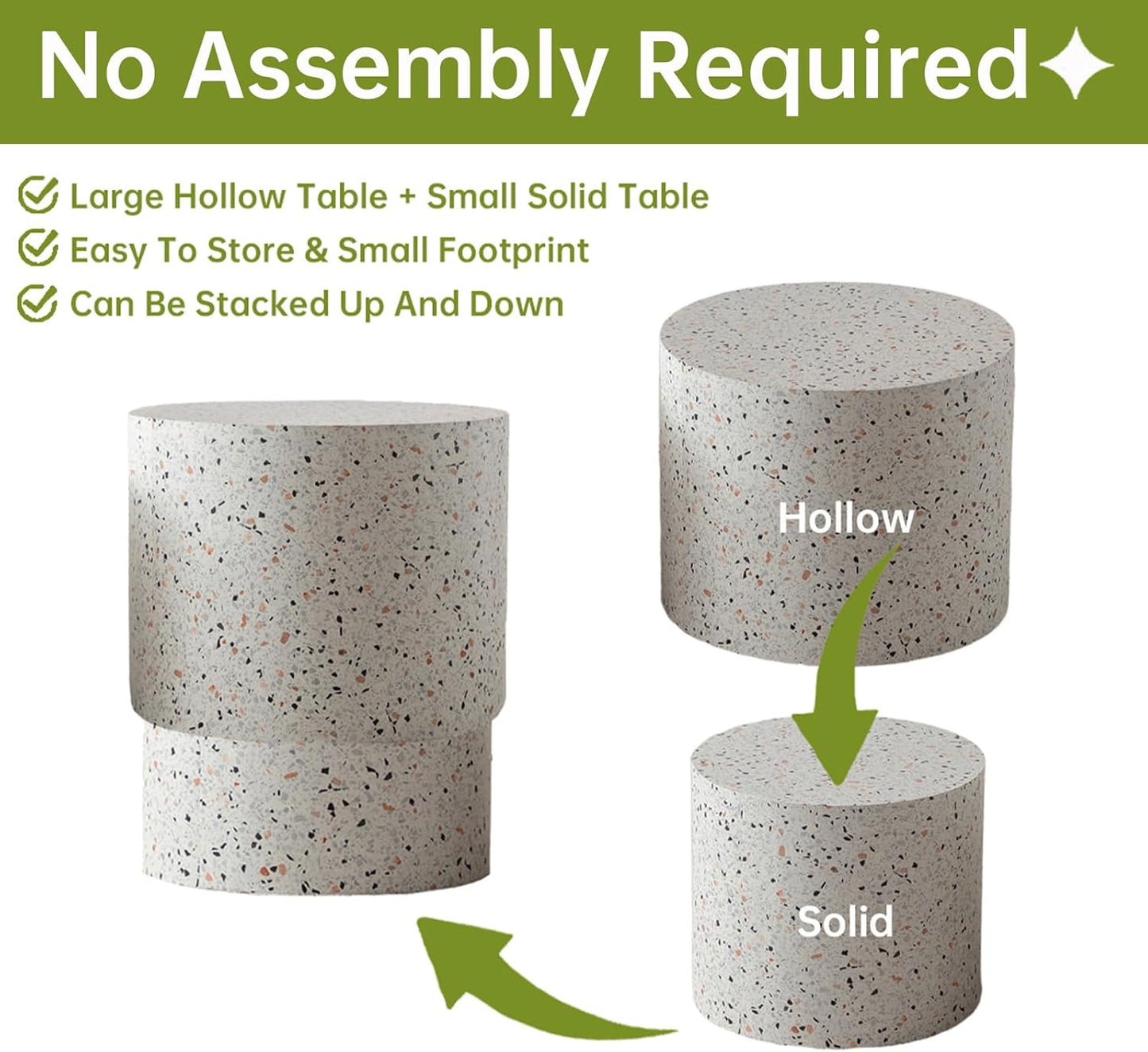 Round Nesting Coffee Table, Drum Wood Coffee Table Set of 2 Marble-Color, Modern Nesting Tables Circle Center Table 2 Piece for Small Spaces Living Room Bedroom Balcony Office, No Assembling