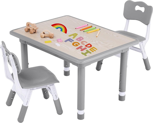 Toddler Table and Chair Set, Height Adjustable-Upgrade Kids Table and 2 Chairs for Ages 3-8, Multi-Activity Toddler Play Table with Graffiti Desktop for Home/Daycare/Classroom