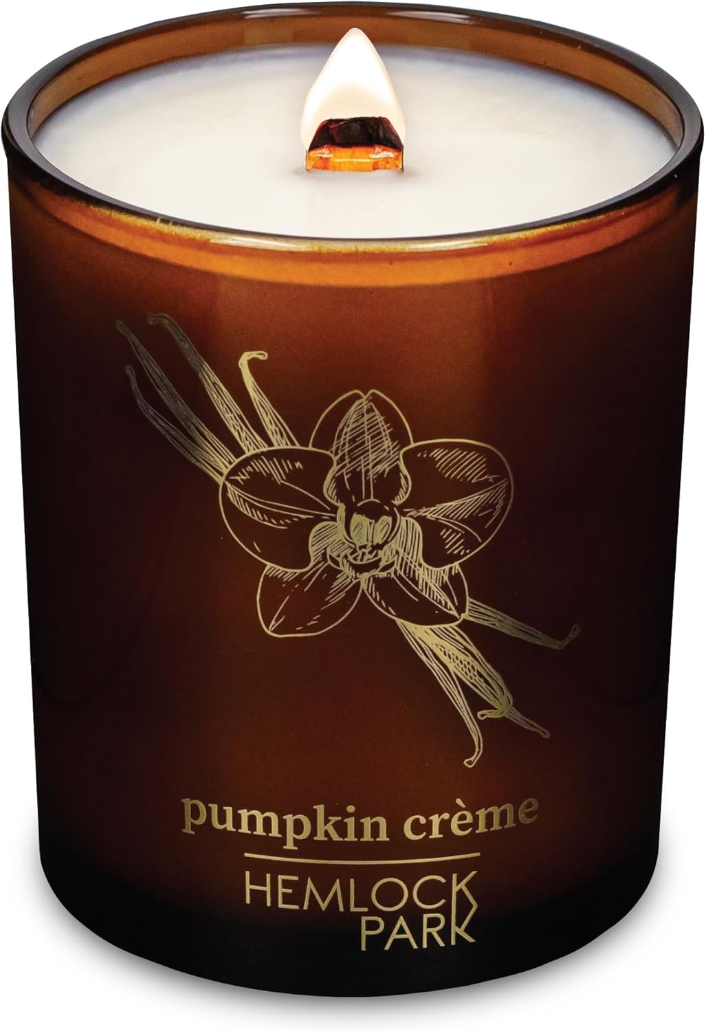 Hemlock Park Wood Wick Candle Handcrafted with Natural Coconut Wax and Essential Oils (Amber & Gold 7.2 oz, Pumpkin Crème)