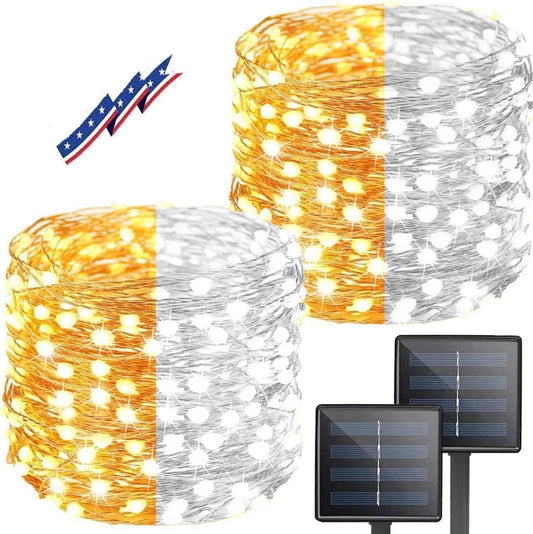 (Warm White ⇋ Cool White) Solar Christmas String Lights Outdoor, 2-Pack Total 80FT 200 LED Solar Twinkle Lights, Waterproof Copper Wire 8 Modes Solar Fairy Lights for Garden Tree Christmas Party Decor