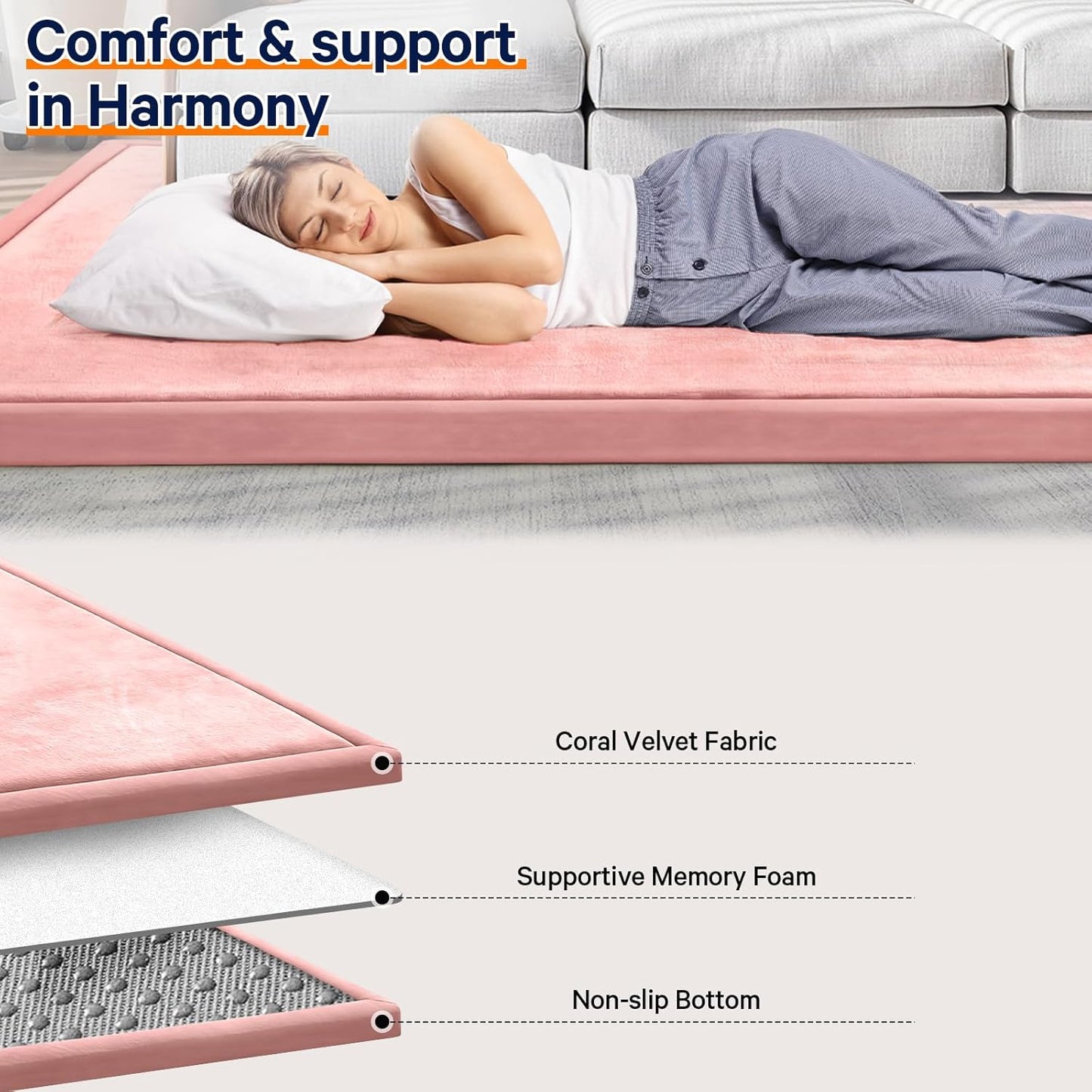 Baby Play Mat for Floor Tummy Time Nursery Rug Muscle Area Rug Playroom Tatami 50 * 50" Memory Foam 1.3" Thick Crawling Mat For Babies,Toddlers, Infants, Kids(Pink)