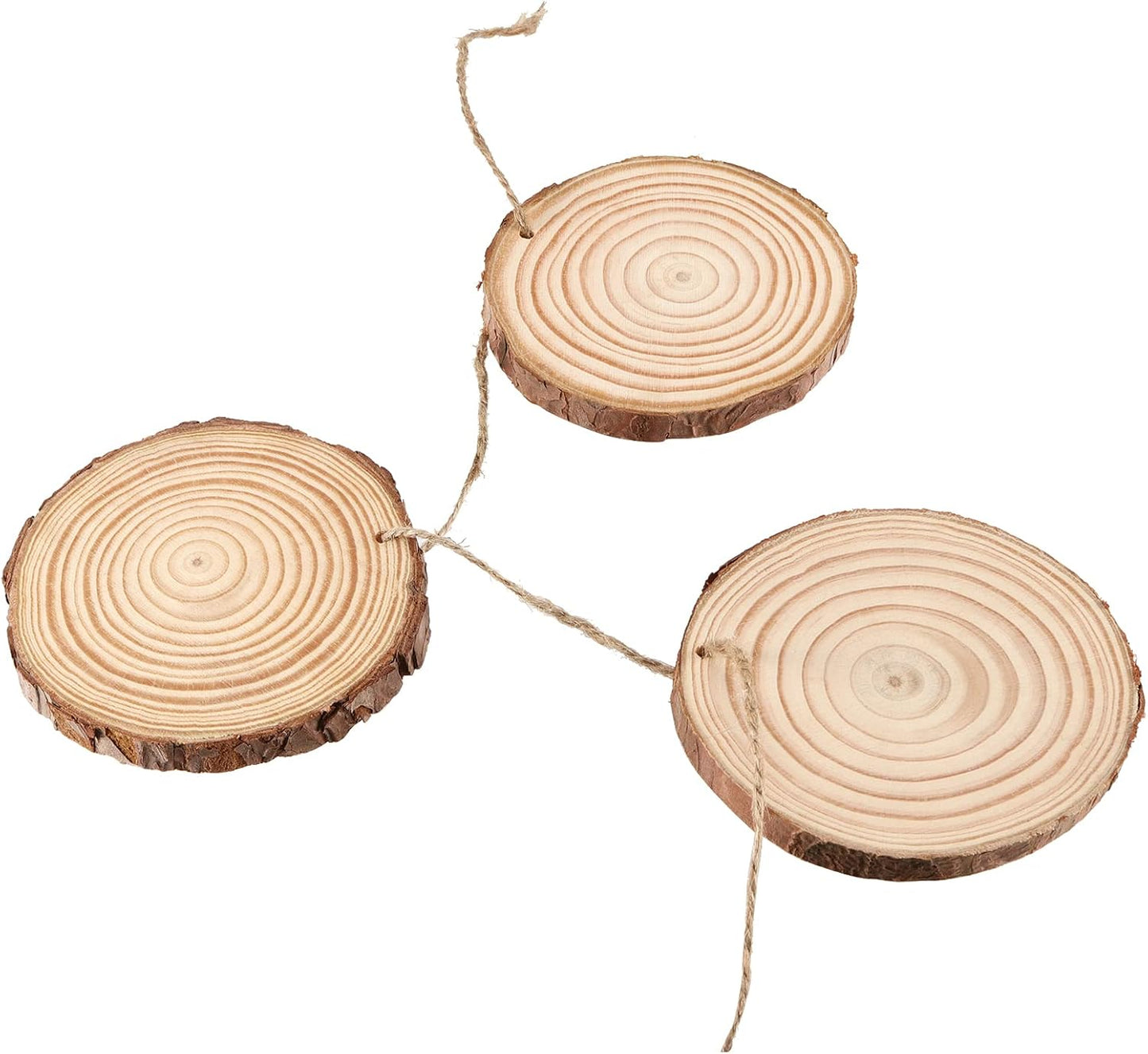 JOIKIT 50PCS 3.5-4 Inches Natural Wood Slices with Pre-drilled Hole, 2/5" Thick Round Ornaments Unfinished Wood Circles Bulk with Bark for Craft Arts, Christmas, DIY Painting, Wedding Decorations