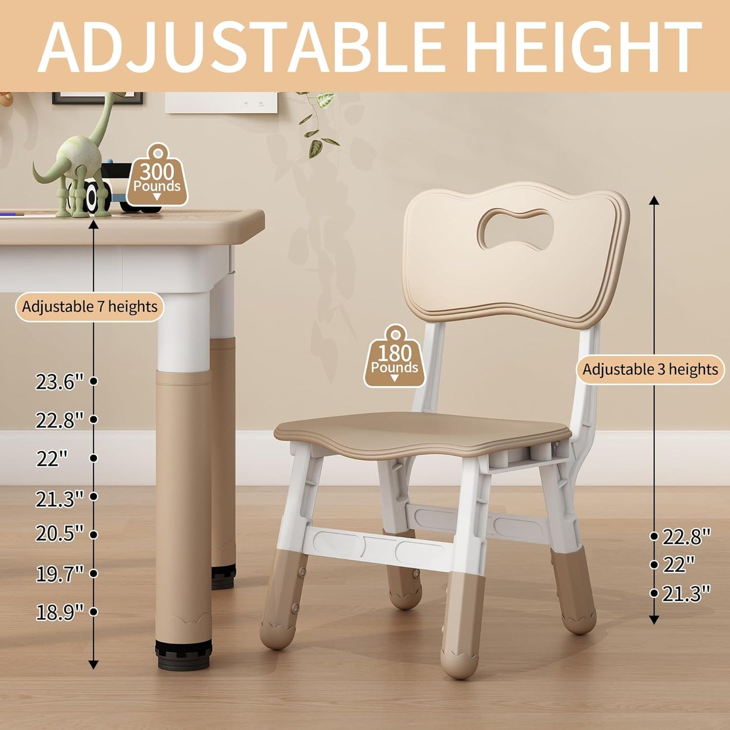 Kid Table and Chairs, Height Adjustable Childrens Table and Chair Set, Kids Tables for Age 2-8, Graffiti Desktop, Table for Kids with 4 Seats, Small Kids Table, Max 300lbs