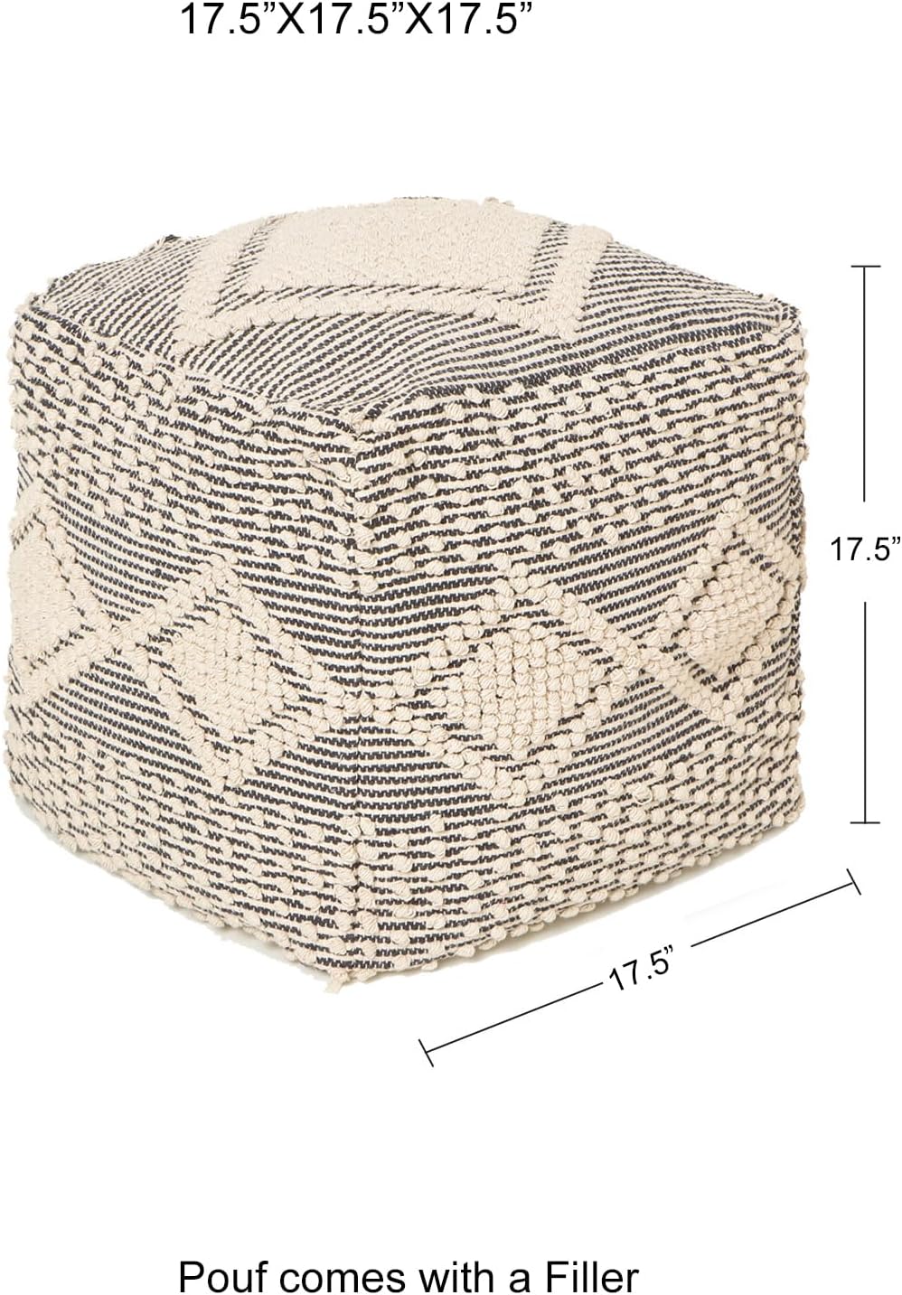 REDEARTH · Tufted Pouf Ottoman with Filler Textured Storage Cube Bean Bag Pouffe Footrest for Living Room, Bedroom, Nursery, Kidsroom; 100% Cotton (17.5"X17.5"X17.5", Cube Diamond Medley Gray)