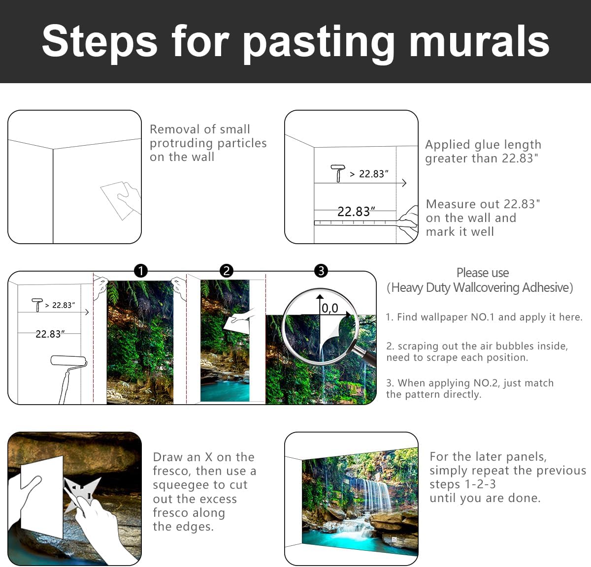 -Green Lake Waterfall Scenery Fabric Wallpaper Living Room Woodland Forest Mountain Bedroom Bathroom Large Wall Mural- 137"x96"（ not Peel and Stick）