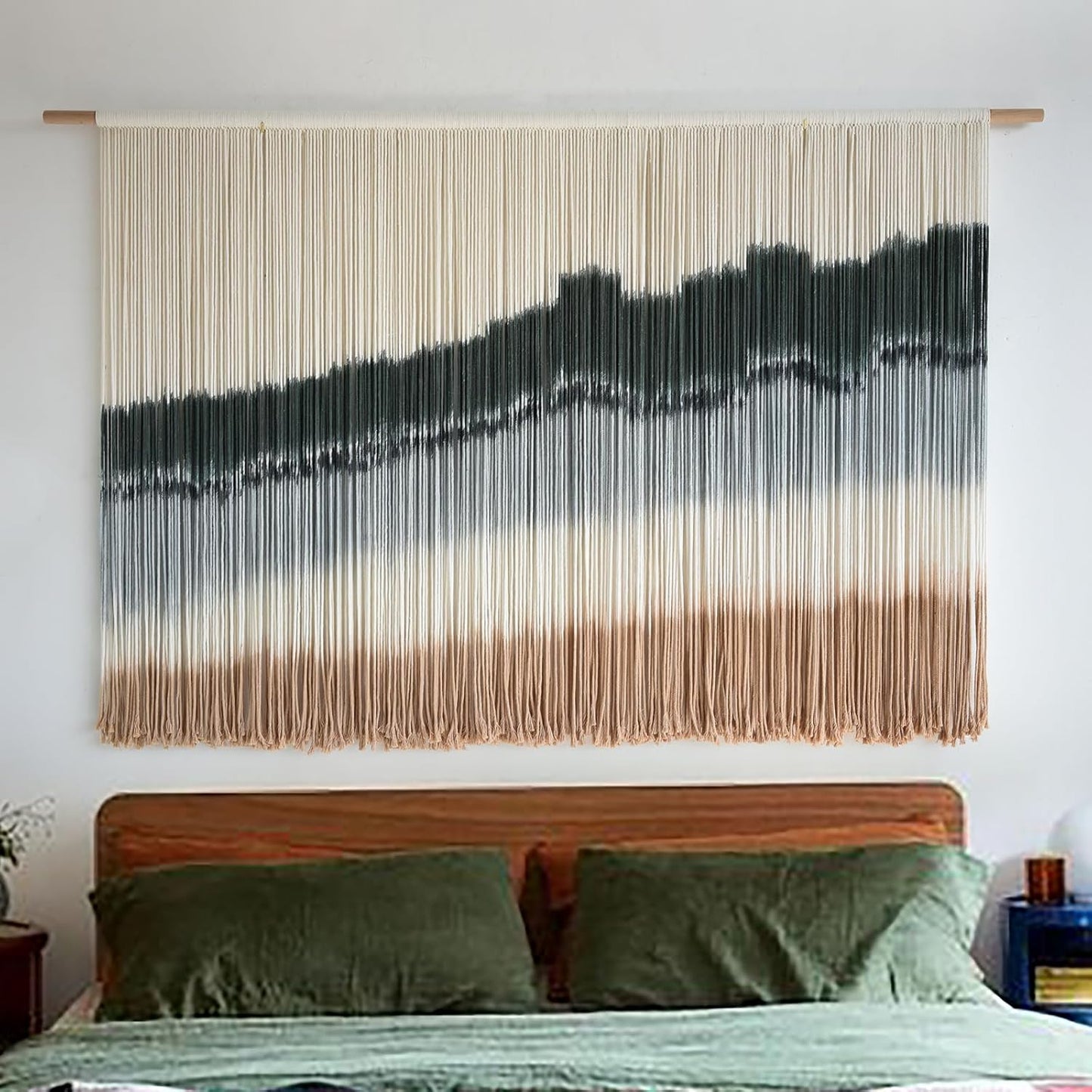 IOWER Large Macrame Wall Hanging Dip Dye Craftsmanship Fiber Yarn Wall Art Boho Wall Decor Home Decor 57''W x 35''L