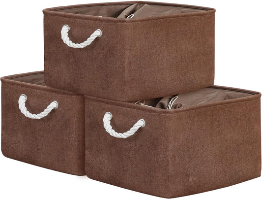 TheWarmHome Organization and Storage Basket for Organizing - 17x14x10 inch 3 Pack Fabric Storage Cubes, Collapsible Storage Bins for Shelves Closet Organizer Toy Gift Cloth (Brown)