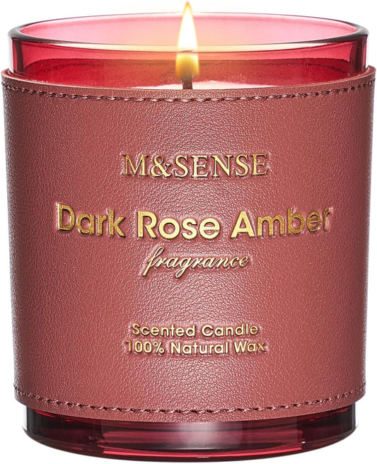 M&SENSE Rose Amber Scented Candles-Vegan Soy Wax, Floral Naturally Scented, No Toxin 10oz 42-Hour Long Burning Time, Relaxing Aromatherapy Candle for Bathtub, Rooms, Date Night, Fancy Gift Ideas