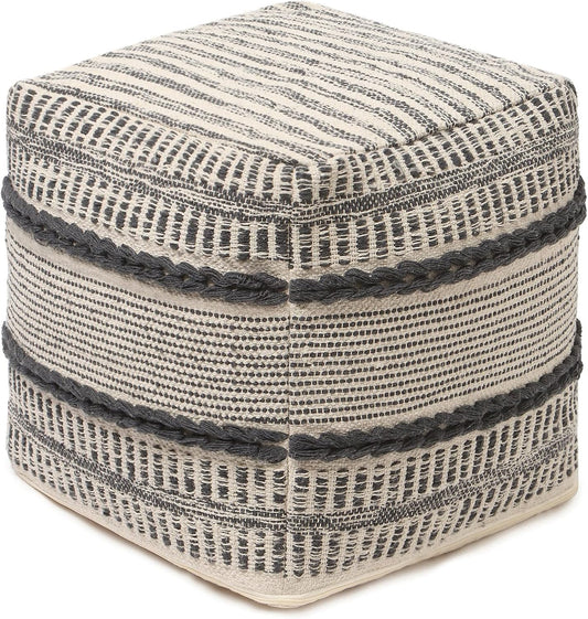 REDEARTH · Tufted Pouf Ottoman with Filler Textured Storage Cube Bean Bag Pouffe Footrest for Living Room, Bedroom, Nursery, Kidsroom; 100% Cotton (17.5"X17.5"X17.5", Chevron Gage)
