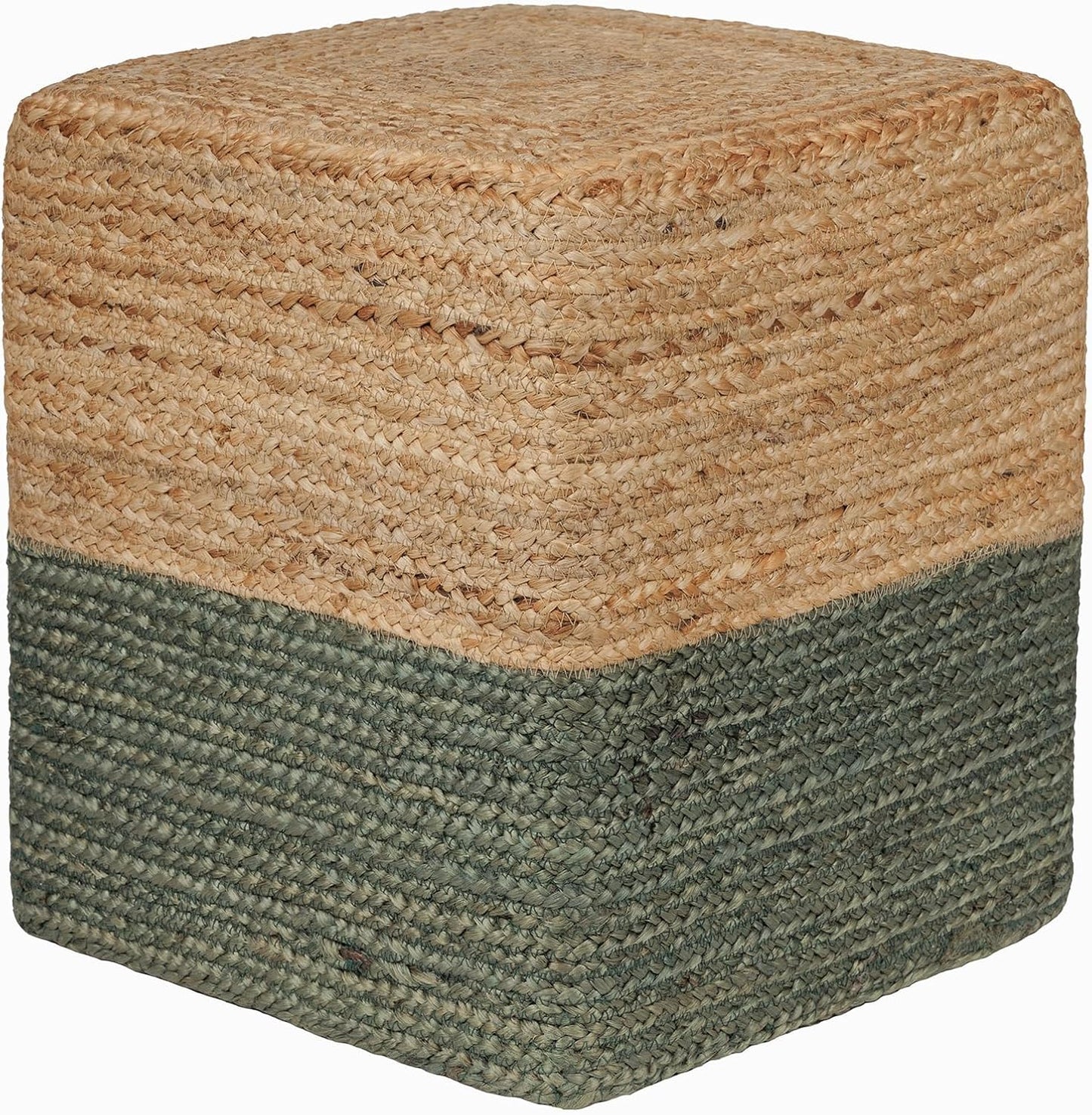REDEARTH · Cube Pouf Foot Stool Ottoman - Jute Braided Pouffe Poof Accent Sitting Footrest for The Living Room, Bedroom, Nursery, Patio, Lounge - Set of 2 (14.5”x14.5”x16”; Natural Olive)