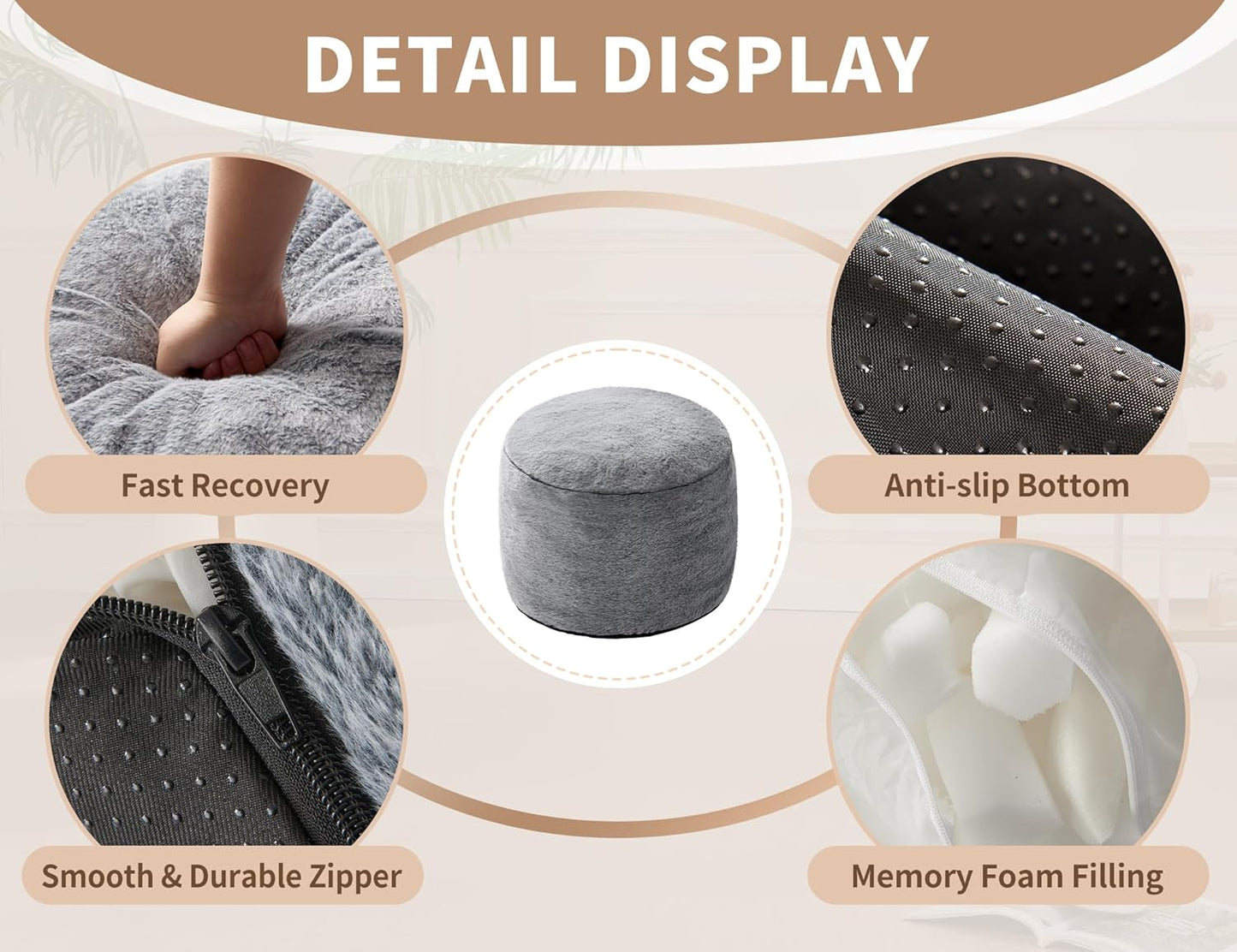 Pouf Ottoman Foot Rest 26"x18" Footstools and Ottomans Small with Filling Cream Small Beige Ottoman Foot Rest Ivory Poofy Ottom Stool Soft Poofs/Ottomans Furniture Living Room Ottom Footstool