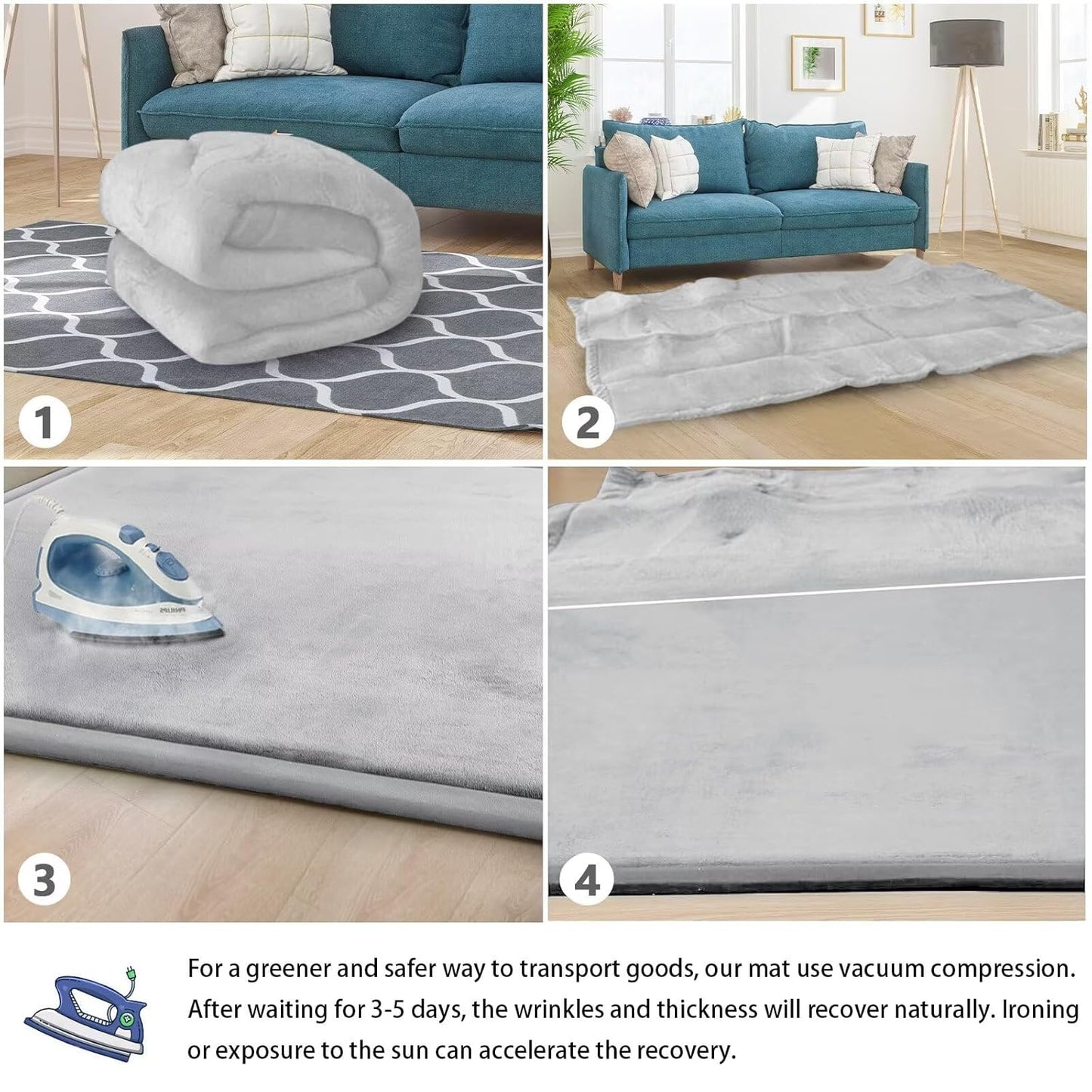 Baby Play Mat for Floor Tummy Time Nursery Rug Muscle Mat Area Playroom Rug 4'11x3'28" Memory Foam 1.3" Thick Crawling for Babies,Toddlers, Infants, Kids(Light Gray)