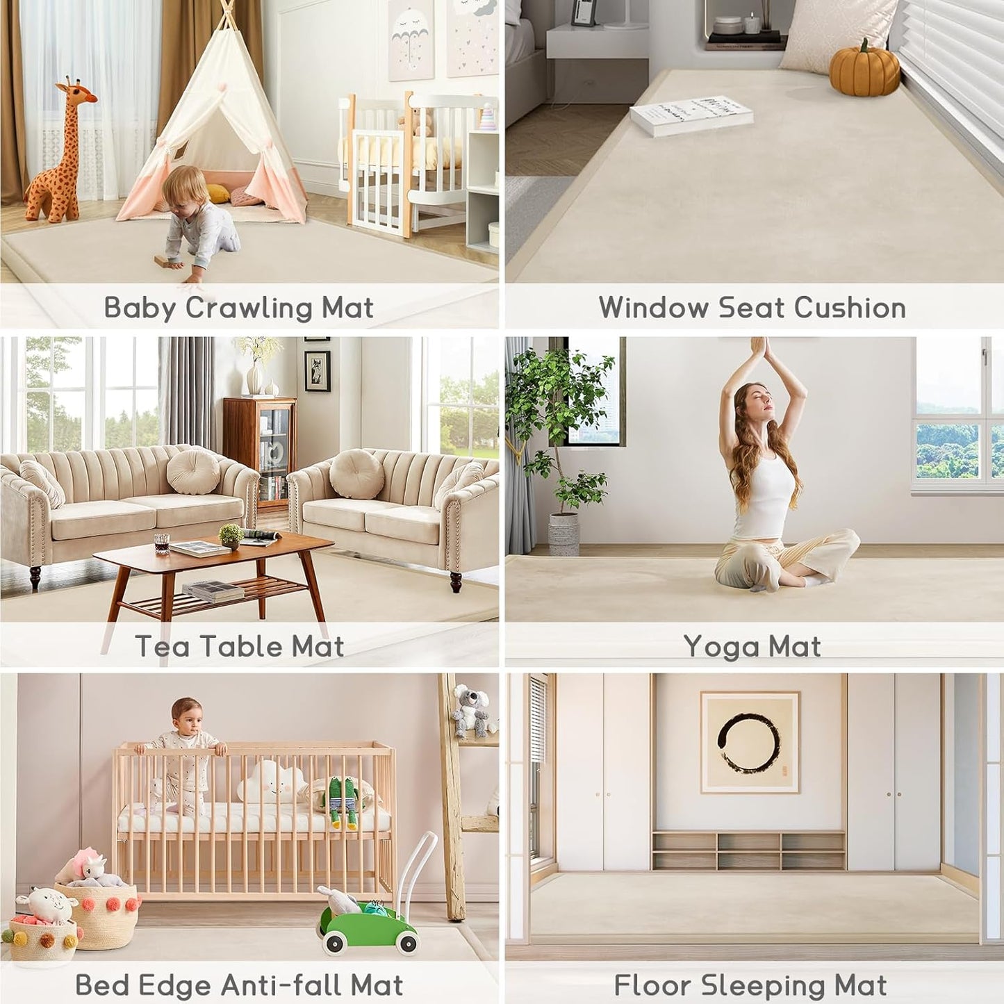 Baby Play Mat for Floor Tummy Time Nursery Rug Muscle Mat Area Playroom Rug Tatami 50 * 50" Memory Foam 1.3" Thick Crawling Mat For Babies,Toddlers, Infants, Kids(Beige)
