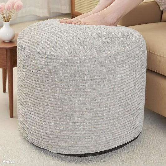 Round Stuffed Pouf Ottoman, Foot Stools Ottoman,Corduroy Poufs with Foam Chunk Filling, Furry and Fluffy Storage Ottomans, 20 X 15 Floor Poufs Foot Rest for Living Room