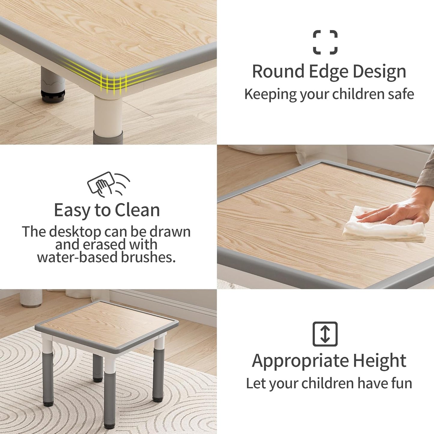 Kid Table and Chairs, Height Adjustable Childrens Table and Chair Set, Kids Tables for Age 2-8, Graffiti Desktop, Table for Kids with 4 Seats, Small Kids Table, Max 300lbs