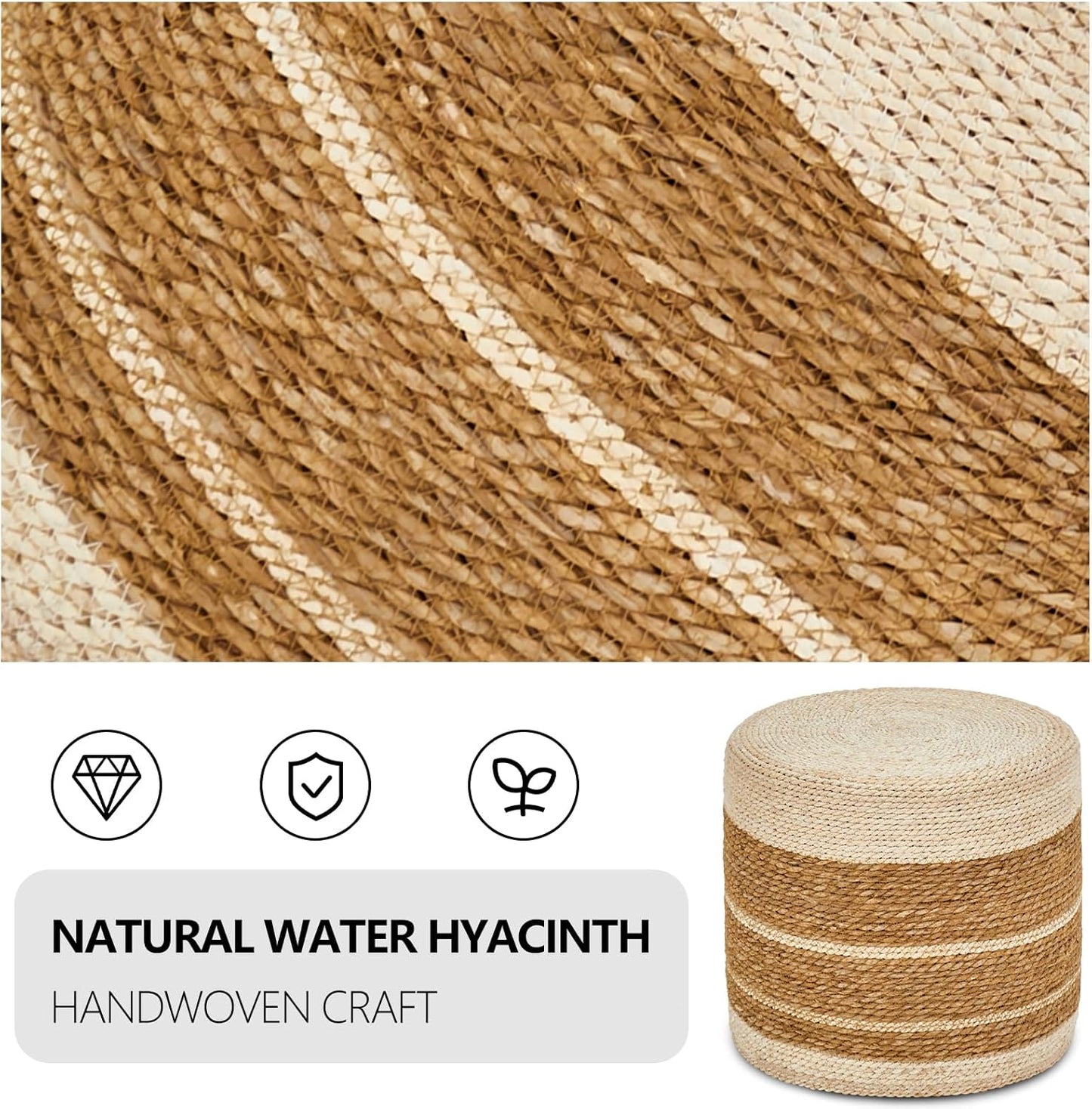 Cplxroc Ottoman Poof, Natural Seagrass Poufs, Hand Weave Round Footstool, Pouffe Accent Chair, Home Decorative Seat, Boho Deco Floor Chair for Living Room, Bedroom (18inch 68LG)