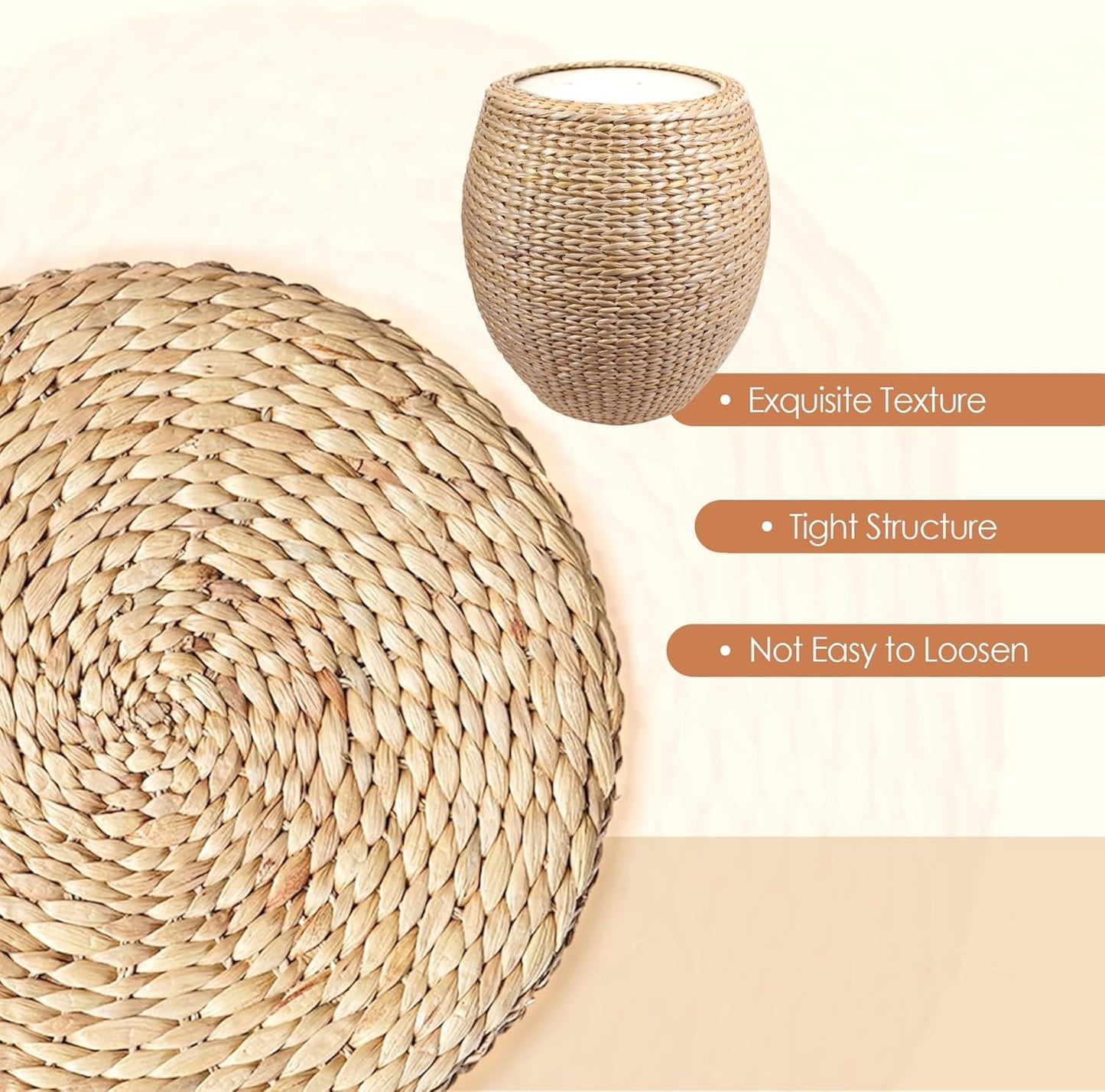 Round Poufs Ottoman,Hand Woven Natural Braided Cattail Ottomans Pouf for Patio,Home,Office,Living Room,Bedroom Indoor Outdoor Porch,Seagrass Footstool/Floor Accent Chair,Ottoman Foot Rest (Round)