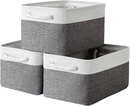 TheWarmHome Storage Basket for Organizing - 15.7x11.8x8.2 inch Large 3 Pack Collapsible Storage Bins for Shelves, Fabric Storage Cubes for Gift Closet Linen Organization (White & Grey)