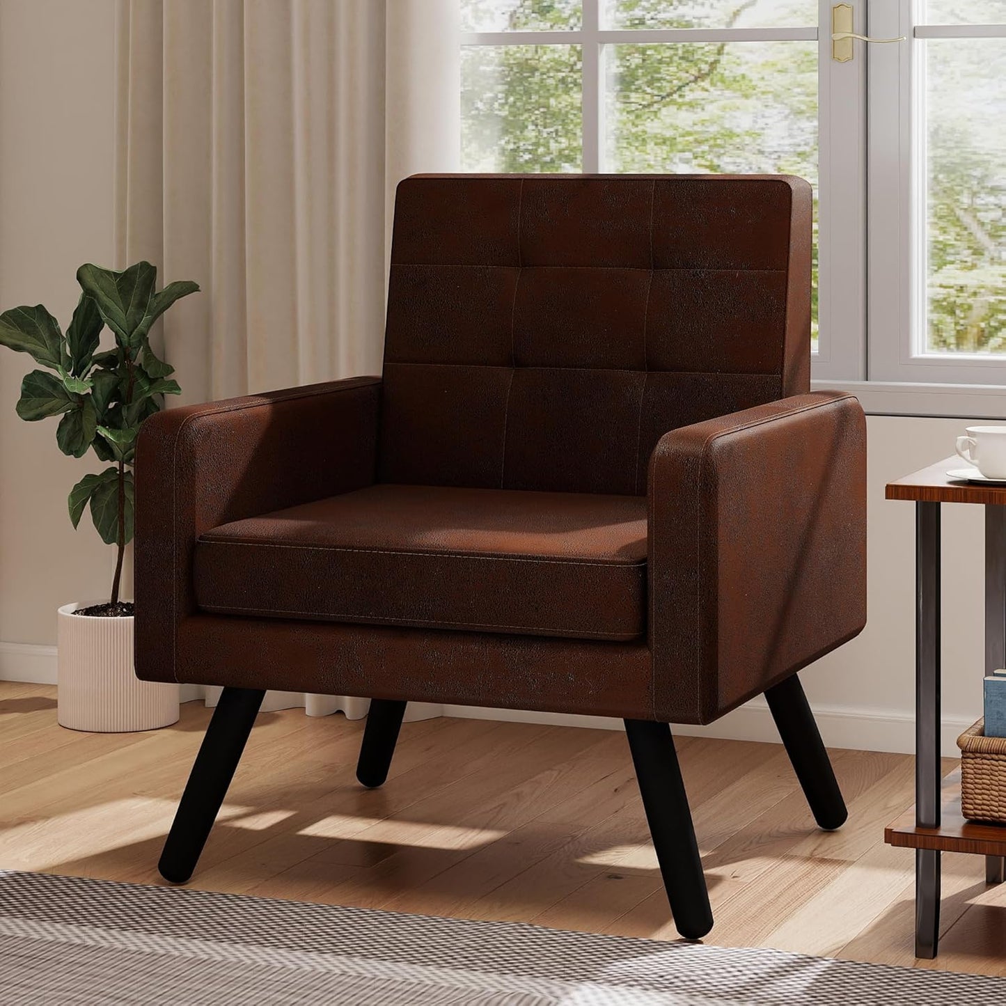 Kromax Mid-Century Modern Accent Chair for Living Room, 496 Lb. Weight Capacity, Dual Armrests, Comfy Extra Large Seat, Timeless Style Perfect for Reading & Relaxing, Bronze
