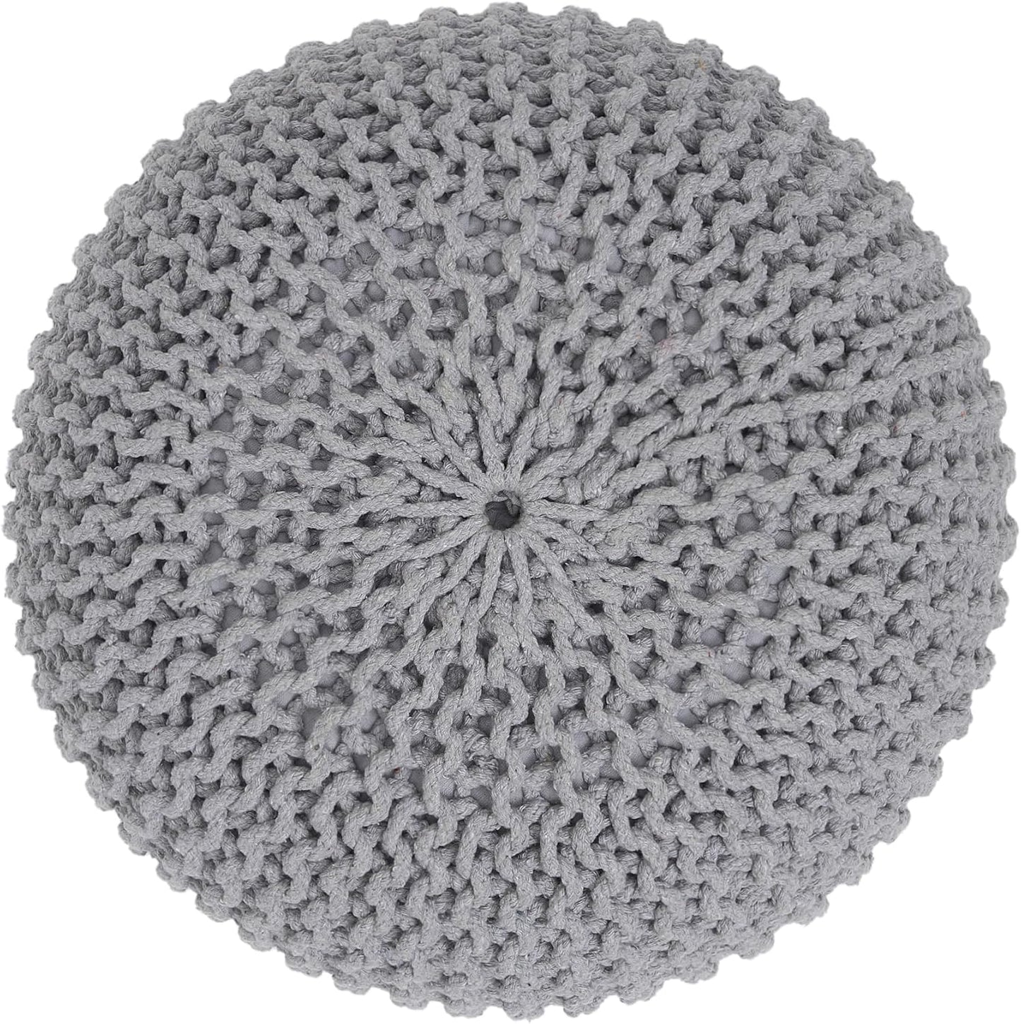 REDEARTH Round Boho Pouf Ottoman - Cable Knitted Cord Boho Pouffe - Stuffed Poof Accent Beanbag Footrest for Living Room - Nursery - Bedroom - Covered Patio - Study Nook (19.5"x19.5"x14") - Gray