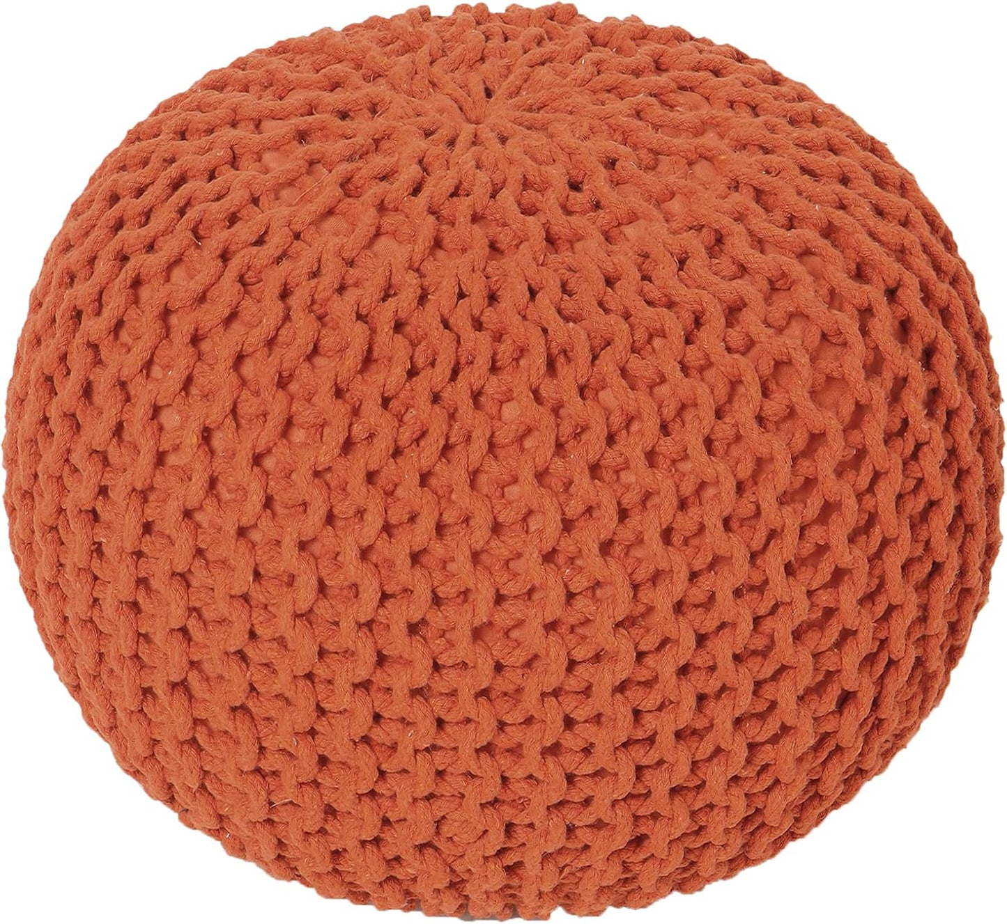REDEARTH Round Pouf Ottoman - Hand Knitted Cable Boho Poof - Pouffe Circular Footrest for Living Room - Bedroom - Patio - 100% Cotton (19.5"x19.5"x14") - Burnt Orange