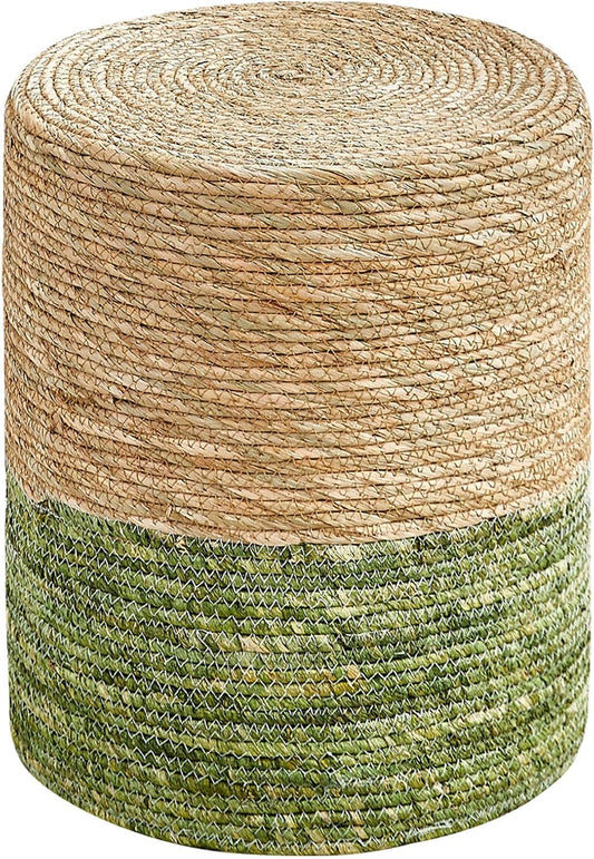 Cplxroc Ottoman Poof Natural Seagrass Poufs Hand Weave Round Footstool Pouffe Accent Chair Sitting Braided Footrest W/Jute Cover Boho Decor for Living Room, Bedroom