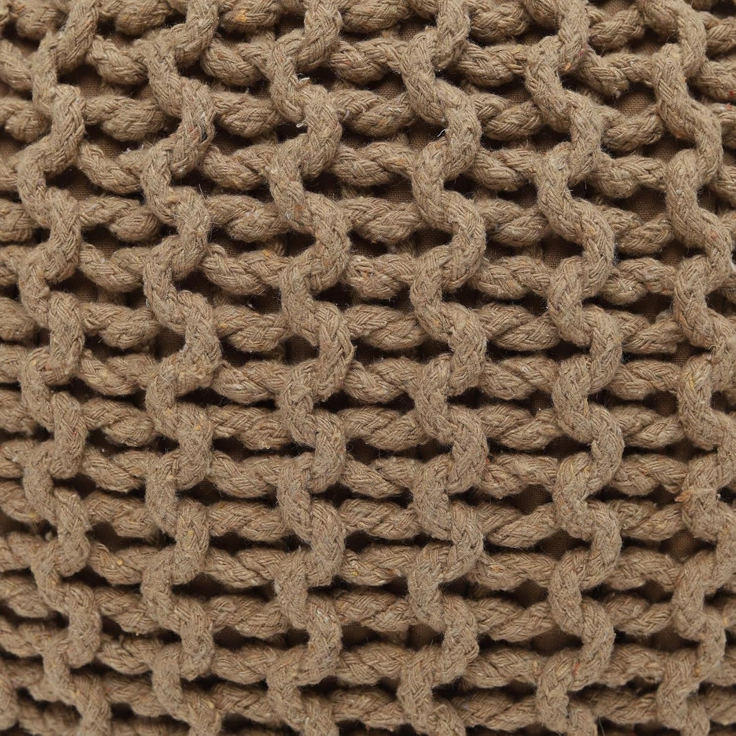 REDEARTH Round Pouf Ottoman - Hand Knitted Cable Boho Poof Home Décor Pouffe Circular Footrest for Living Room - Bedroom - Lounge - 100% Cotton (19.5"x19.5"x14") - Beige