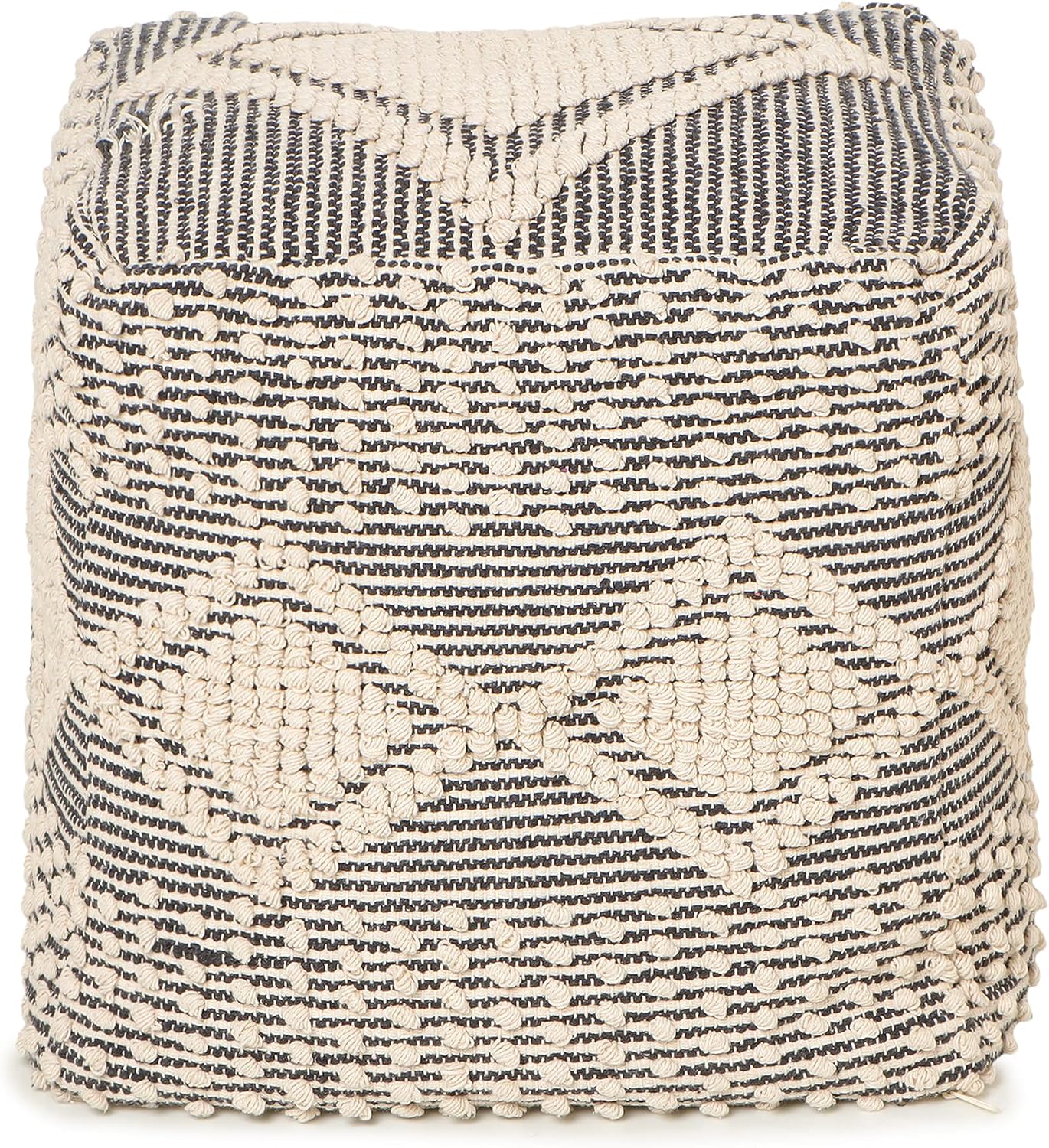 REDEARTH · Tufted Pouf Ottoman with Filler Textured Storage Cube Bean Bag Pouffe Footrest for Living Room, Bedroom, Nursery, Kidsroom; 100% Cotton (17.5"X17.5"X17.5", Cube Diamond Medley Gray)