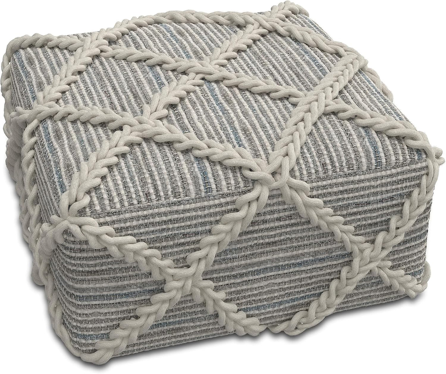 SIMPLIHOME Cowan Contemporary Square Pouf in Grey, Natural Handloom Woven for the Living Room, Bedroom and Kids Room